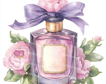 Floral Perfume Bottle Clipart: Watercolor Style (Digital Download)