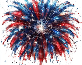 Patriotic Firework Clipart: 4th of July Watercolor Art (Digital Download)