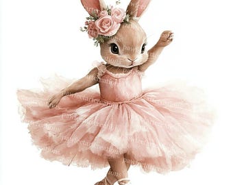 Ballerina Bunny Clipart: Floral Rabbit JPGs for Junk Journals (Digital Download)