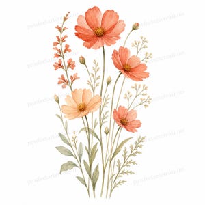 20 Pastel Wildflower Panels Clipart, Wedding Stationery and Journal Borders, Watercolor JPG, Digital Download, Commercial Use
