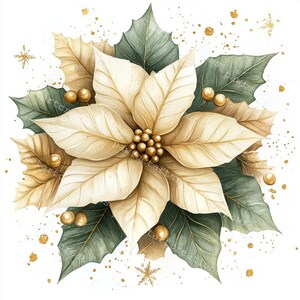 10 Luxurious Gold Poinsettia Clipart, Christmas Clipart, Printable