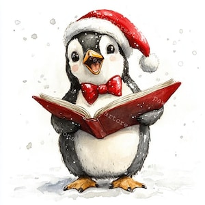 10 schattige kerstpinguïn clipart, baby pinguïn clipart, afdrukbare aquarel, hoogwaardige JPG's, Papercraft, Junk Journal, Digital Craft