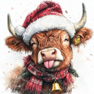 10 lustige Highland Kuh Weihnachten Clipart, Bauernhof Tier Clipart, druckbare Aquarellfarbe, hochwertige JPGs&PNGs, Junk Journal, Digital Craft