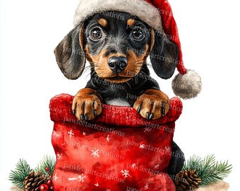 Christmas Dachshund Clipart: Watercolor Dog Lover Art (Digital Download)