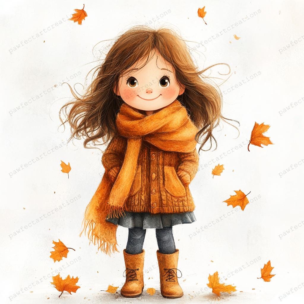 Autumn Girl Clipart: Watercolor Fall Season Art (digital Download) - Etsy  Israel, image size:1024x1024