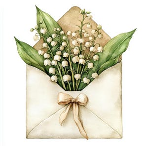 10 cliparts de muguet dans une enveloppe, enveloppe florale, aquarelle imprimable, fichiers JPG de haute qualité, créations en papier, journal indésirable, créations numériques