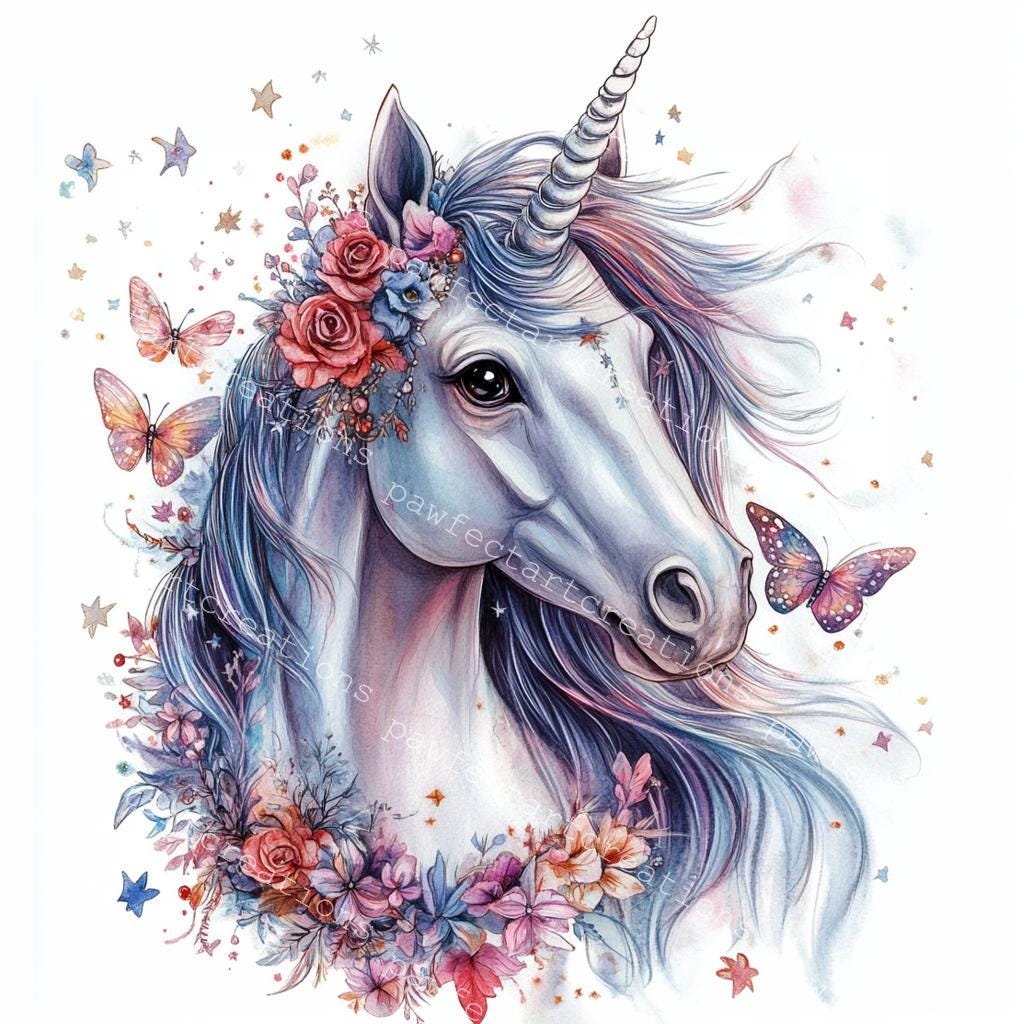 Floral Unicorn Clipart: Watercolor Fantasy Art (digital Download) - Etsy