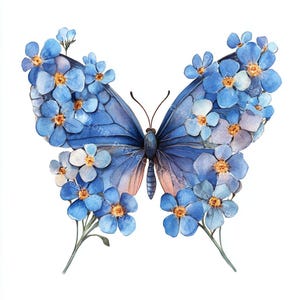 10 clipart de borboletas Forget Me Not, floral, clipart de borboletas em aquarela, aquarela para impressão, JPGs de alta qualidade, papercraft, diário de lixo