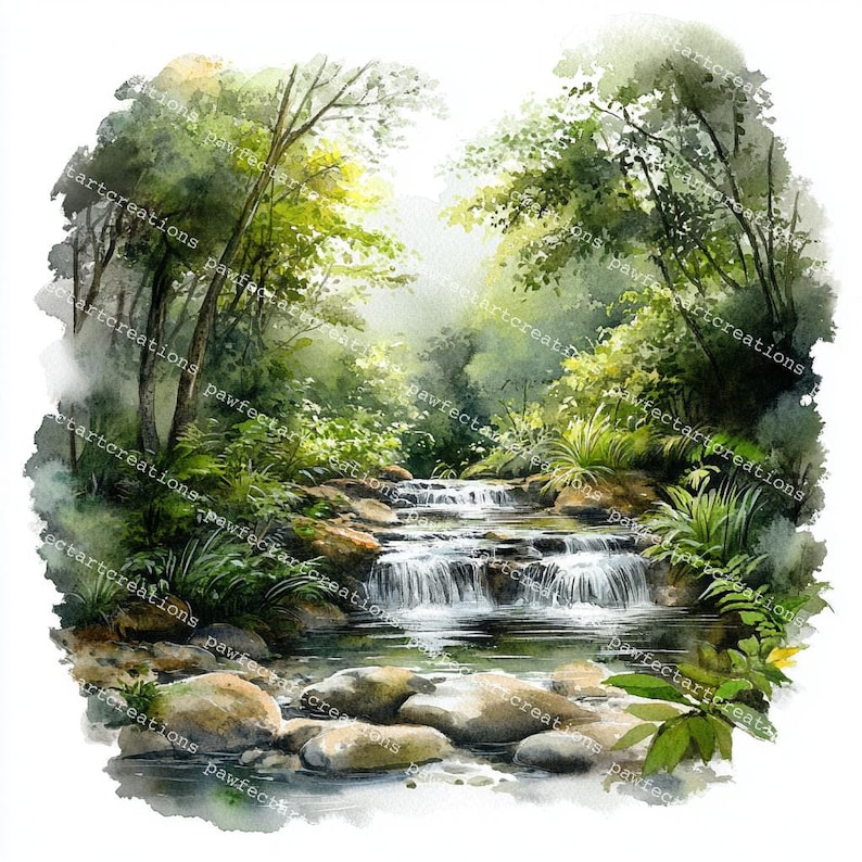 22 Forest Landscape Clipart, Greenery Landscape, Nature Clipart, Printable Watercolor, High-Quality JPGs, Junk Journal, Digital Craft