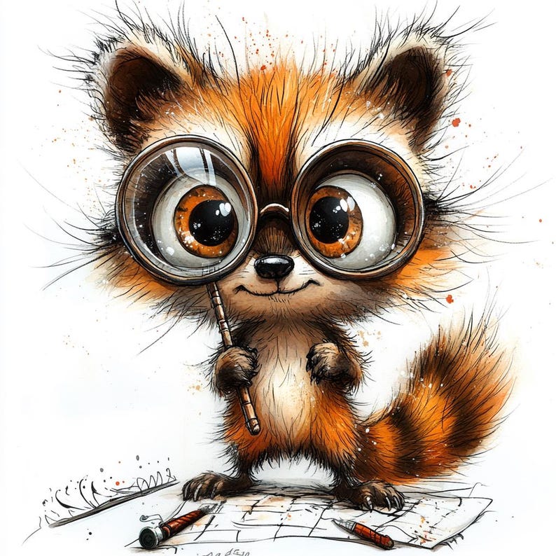 11 Funny Quirky Raccoon Clipart, Cute Raccoon, Printable Watercolor, High-Quality JPGs, Papercraft, Junk Journal, Digital Craft, Card Making