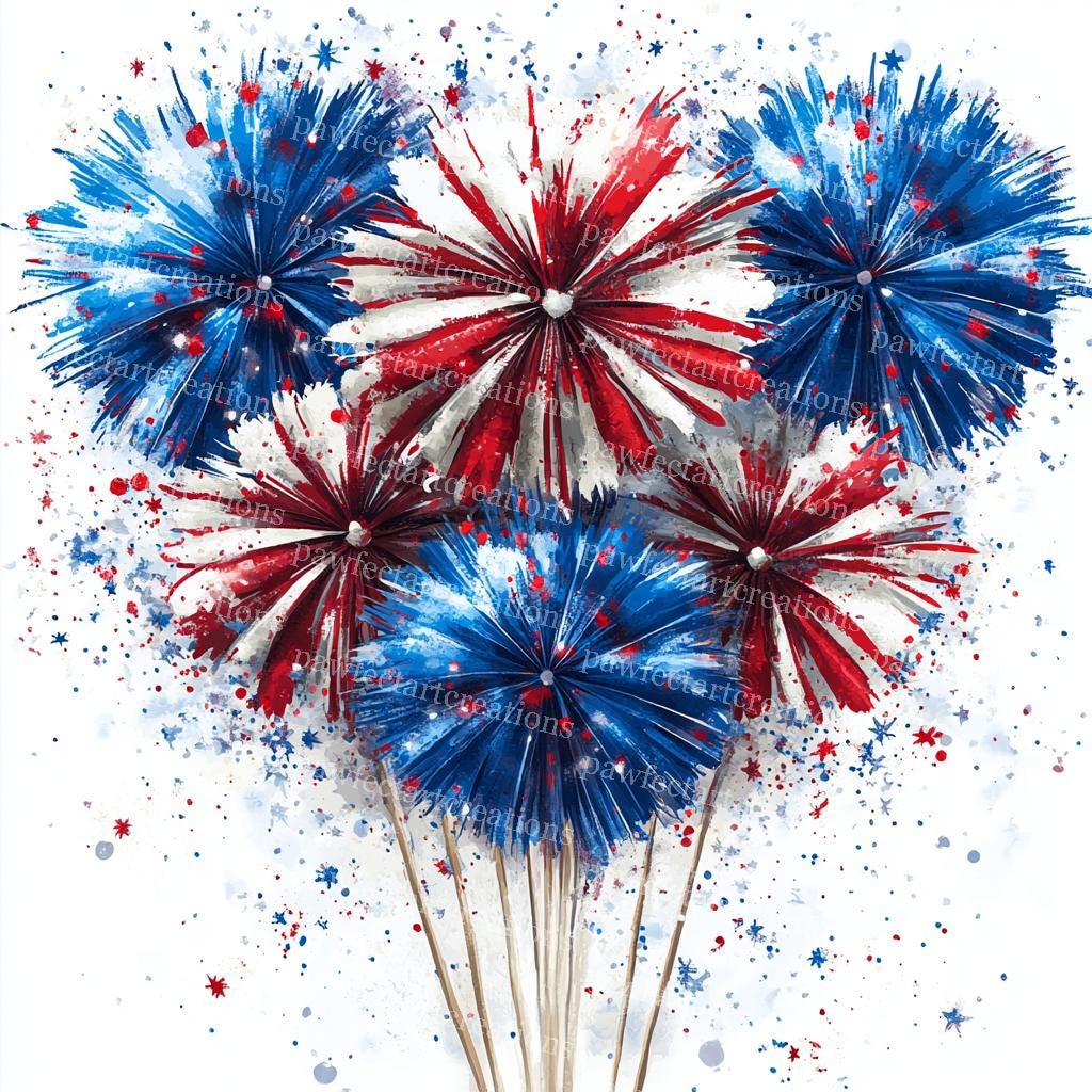 Patriotic Firework Clipart: 4th of July Watercolor Art (digital Download) -  Etsy Israel, image size:1024x1024