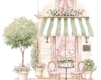 24 Paris Cafe Clipart: Watercolor Parisian Art, Junk Journal (Digital Download)