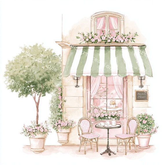 24 Paris Cafe Clipart: Watercolor Parisian Art, Junk Journal (Digital Download)