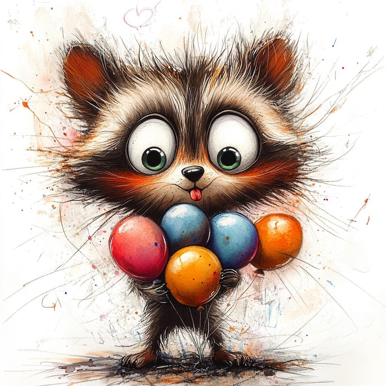 11 Funny Quirky Raccoon Clipart, Cute Raccoon, Printable Watercolor, High-Quality JPGs, Papercraft, Junk Journal, Digital Craft, Card Making