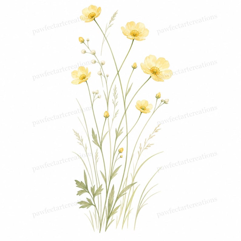 20 Pastel Wildflower Panels Clipart, Wedding Stationery and Journal Borders, Watercolor JPG, Digital Download, Commercial Use