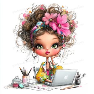 22 Working Girl Clipart, Office Girl Watercolor Clipart, Digital Download, Commercial Use