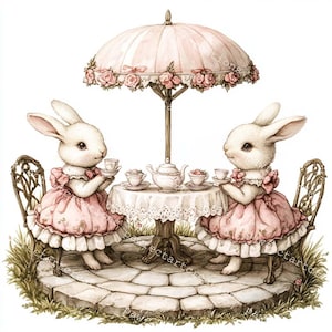 13 Clipart di coniglietti pasquali per la festa del tè, Clipart di Pasqua, simpatici coniglietti primaverili, acquerelli stampabili, JPG di alta qualità, carta da parati, diario spazzatura