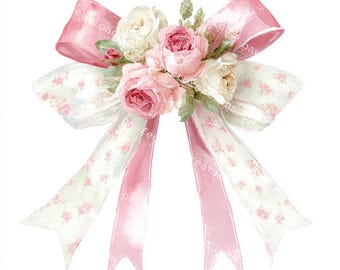 16 preciosos lazos de cinta rosa coqueta, flores de boda, lazos de boda, acuarela imprimible, archivos JPG de alta calidad, manualidades de papel, diario basura