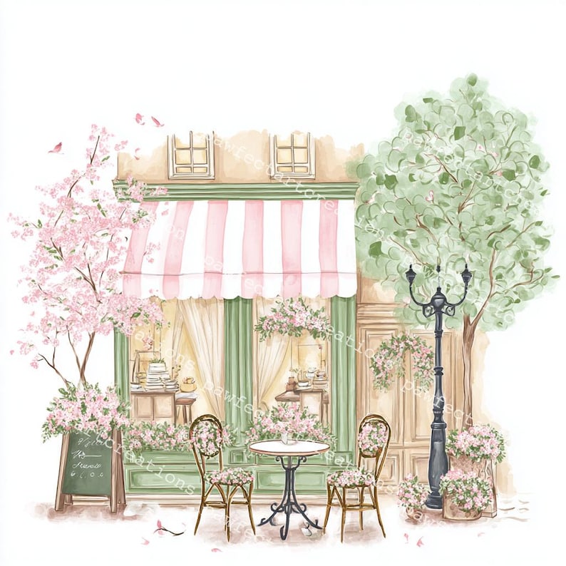 24 Cute Paris Cafe Clipart, Parisian Cafes, Paris Travel Art, Printable Watercolor, High-Quality JPGs, Papercraft, Junk Journal