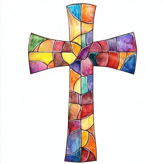 26 Stained Glass Cross Clipart, Religious Decor, Cross Print, Card Making, Cross Clipart, High-Quality JPGs,Papercraft,Junk Journal