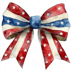 16 Patriotic Bows Clipart, USA Flag, 4th July Bow,Flag-Colored,Printable Watercolor, High-Quality JPGs,Papercraft Junk Journal,Digital Craft