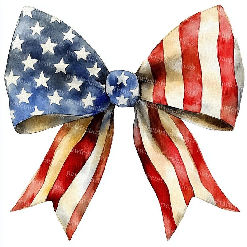 16 Patriotic Bows Clipart, USA Flag, 4th July Bow,Flag-Colored,Printable Watercolor, High-Quality JPGs,Papercraft Junk Journal,Digital Craft