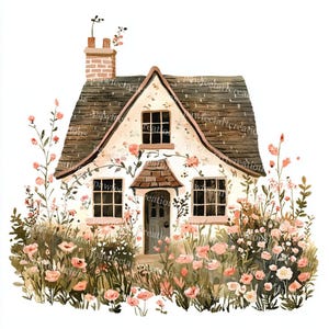 16 Cute Floral Cottage Clipart, Spring Garden, Printable Watercolor, High-Quality JPGs, Digital Craft, Paper Craft Art, Junk Journal