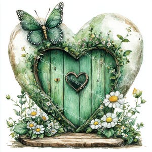 12 Clipart porta delle fate blu e verde, accogliente porta delle fate farfalla, porta di legno, acquerello stampabile, JPG di alta qualità, carta, diario spazzatura