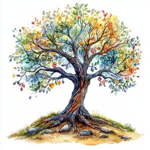 Mythical Tree Clipart: Watercolor Floral Tree Prints (JPG Digital Download)
