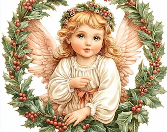 Christmas Angel Watercolor Clipart: Holiday Card & Decor (Digital Download)