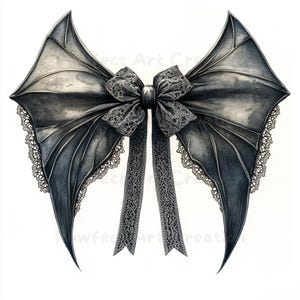 10 Halloween Bat Lace Bow Clipart,gothic Bat Wings With Lace Bow ...