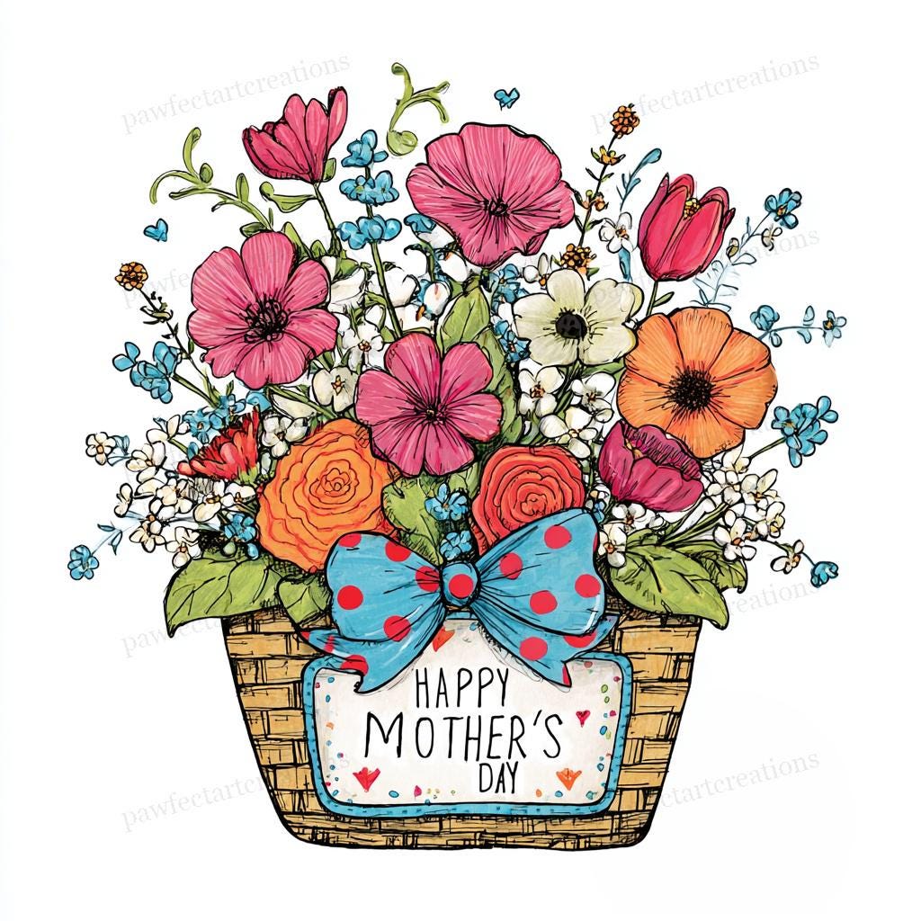 30 Quirky Mothers Day Flower Basket Clipart, Happy Mothers Day Art ...