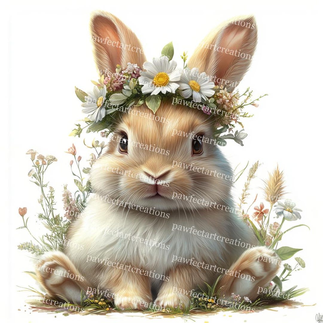 Bunny With Flower Crown Clipart: Spring Rabbit Watercolor (digital ...
