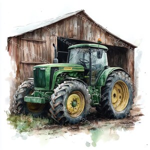 12 green Farm Tractor Clipart, Old Tractor Clipart, Printable Watercolor, High-Quality JPGs, Papercraft, Junk Journal, Digital Craft