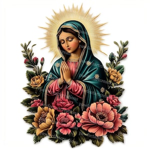 10 imágenes prediseñadas de Nuestra Señora de Guadalupe, Virgen María rezando, acuarela imprimible, archivos JPG de alta calidad, diario basura de papel, manualidades digitales