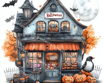 Whimsical Halloween Clipart Set: Watercolor Style, Junk Journal Graphics (Digital Download)