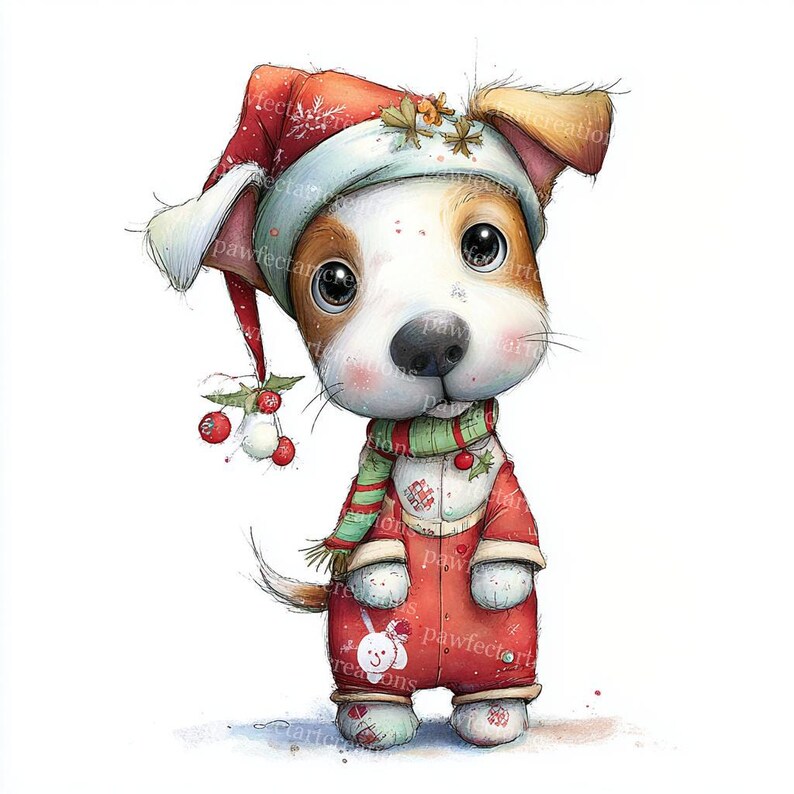 28 Whimsical Santa Dog Clipart, Cute Festive Graphics, Christmas Card ...