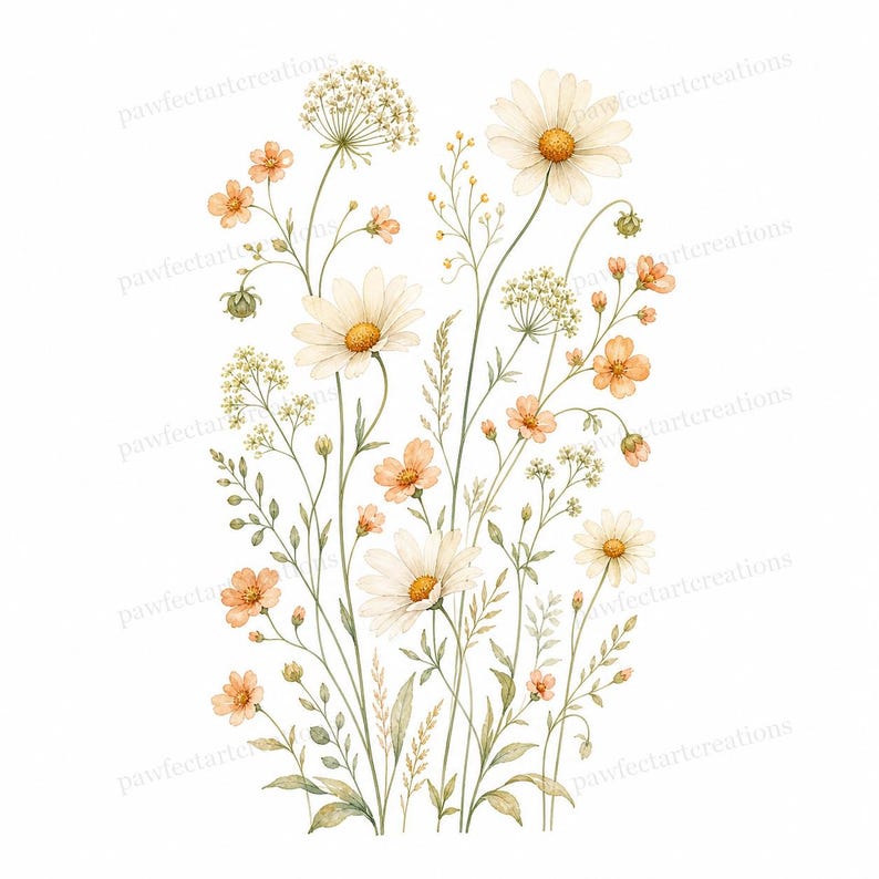 20 Pastel Wildflower Panels Clipart, Wedding Stationery and Journal Borders, Watercolor JPG, Digital Download, Commercial Use