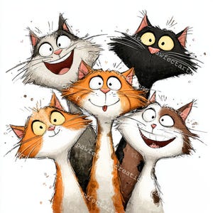 15 cliparts photo de chats originaux, chaton fantaisiste, fabrication de cartes, aquarelle imprimable, fichiers JPG de haute qualité, créations en papier, journal indésirable, créations numériques