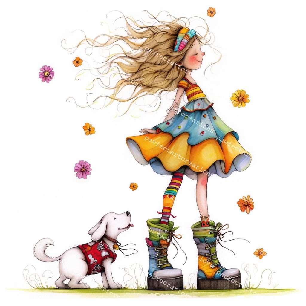 Girl With Dog Clipart: Spring Watercolor Art (digital Download) - Etsy