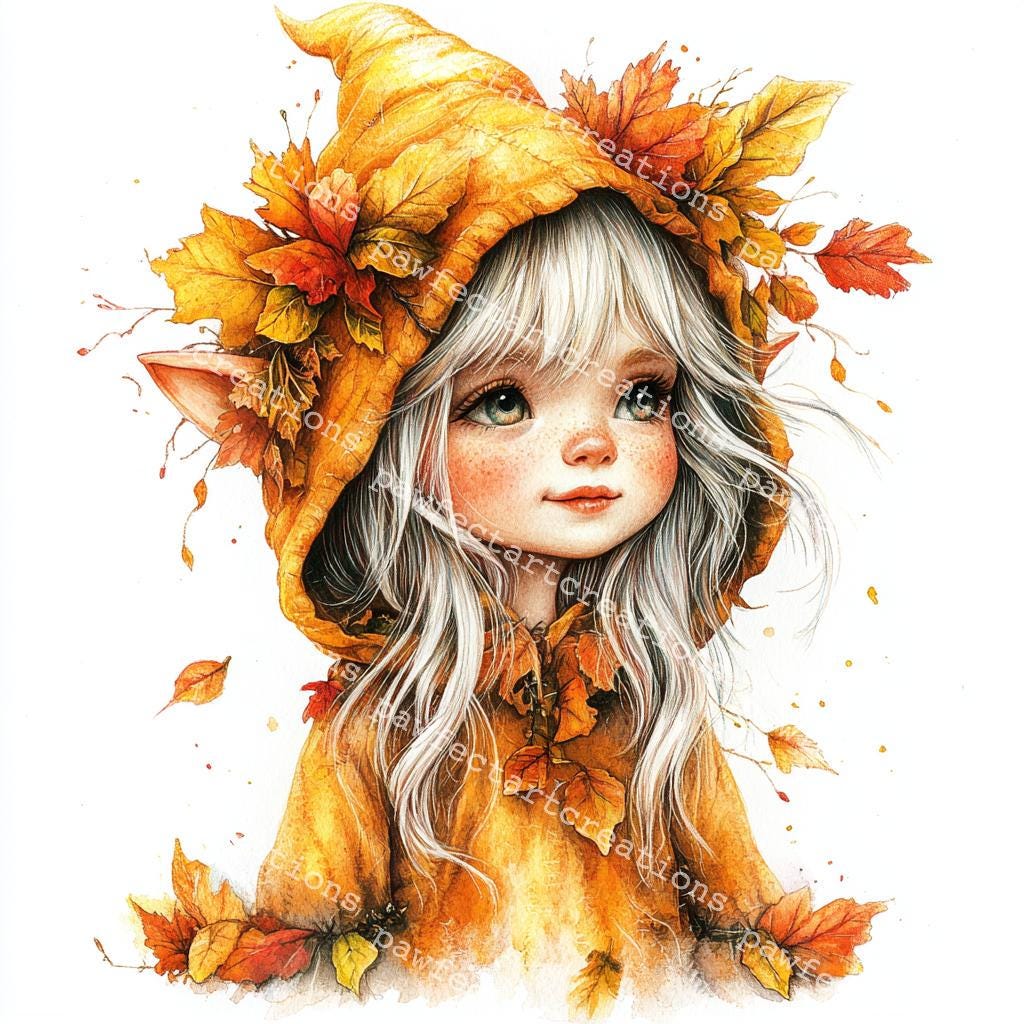 10 Autumn Elf Clipart: Watercolor Fall Elves, Scrapbooking (digital ...