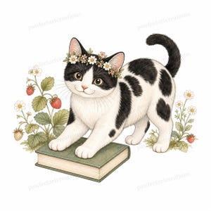 20 Cottagecore Reading Cats Clipart