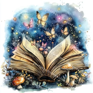 Clipart di libri magici ad acquerello: grafica di diario fantasy (download digitale JPG)