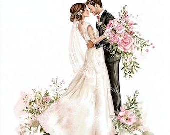 10 Romantic Bride and Groom Clipart, Wedding Invitation,Wedding Couple,Printable Watercolor,High-Quality JPGs,Papercraft, Junk Journal