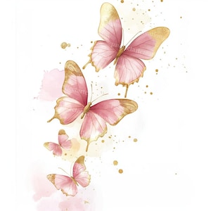 14 borboletas rosa clipart, borboleta dourada, arte de parede, borboleta aquarela, aquarela para impressão, JPGs de alta qualidade, papelaria, diário de lixo