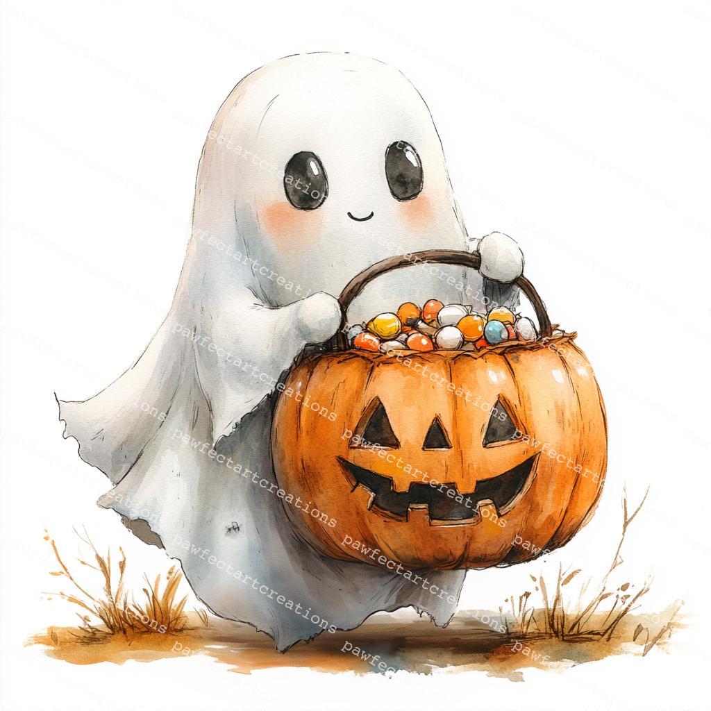 10 lindos fantasmas espeluznantes con imágenes prediseñadas de calabaza,  Halloween, golosinas o trucos, acuarela imprimible, archivos JPG de alta  calidad, manualidades de papel, diario basura - Etsy México, image size:1024x1024