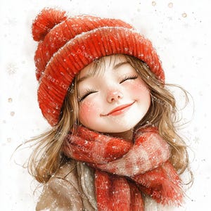 12 ragazze sorridenti in inverno Clipart, ragazza carina, stagione invernale, acquerello stampabile, JPG di alta qualità, carta, diario spazzatura, artigianato digitale