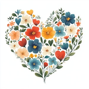 10 boho bloemen hart clipart, bloemen hart ontwerp, bloemen print, afdrukbare aquarel, hoogwaardige jpg's, papercraft, junk Journal