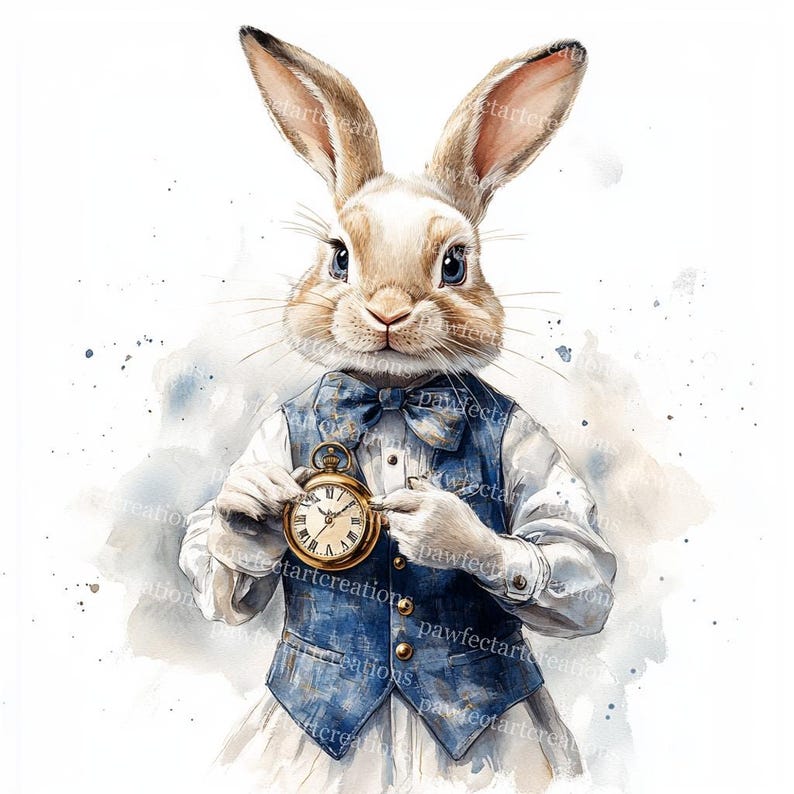 White Rabbit Watercolor Clipart: Alice in Wonderland Jpgs (digital ...