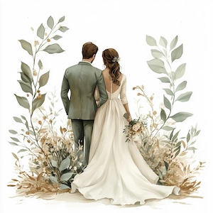 12 Braut und Bräutigam Clipart, Hochzeitseinladung, Hochzeitspaar, druckbares Aquarell, hochwertige JPGs, Papiermodell, Junk Journal, Digital Craft